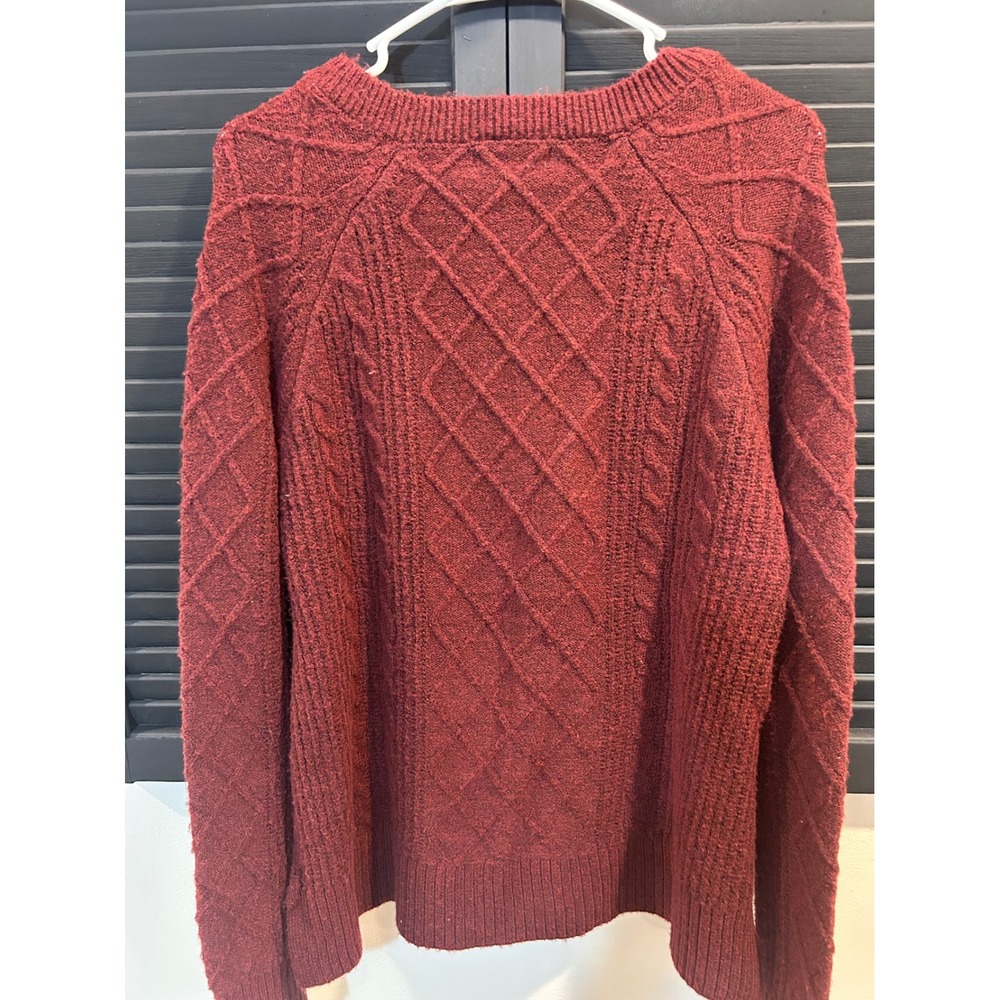 Design History Burgundy Cable Knit Henley Sweater Wool Blend Burgundy Large - Picture 2 of 7